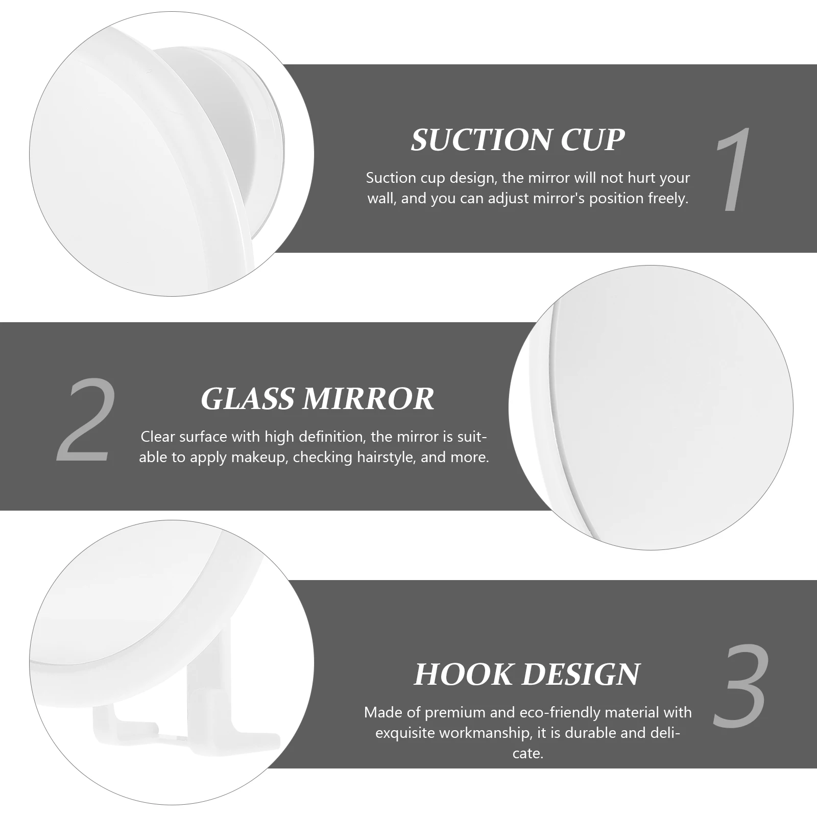 

Adhesive Makeup With Hook Modern Wall Mounted Bathroom Mirror No Punch Damage High Definition Clear Surface For Home