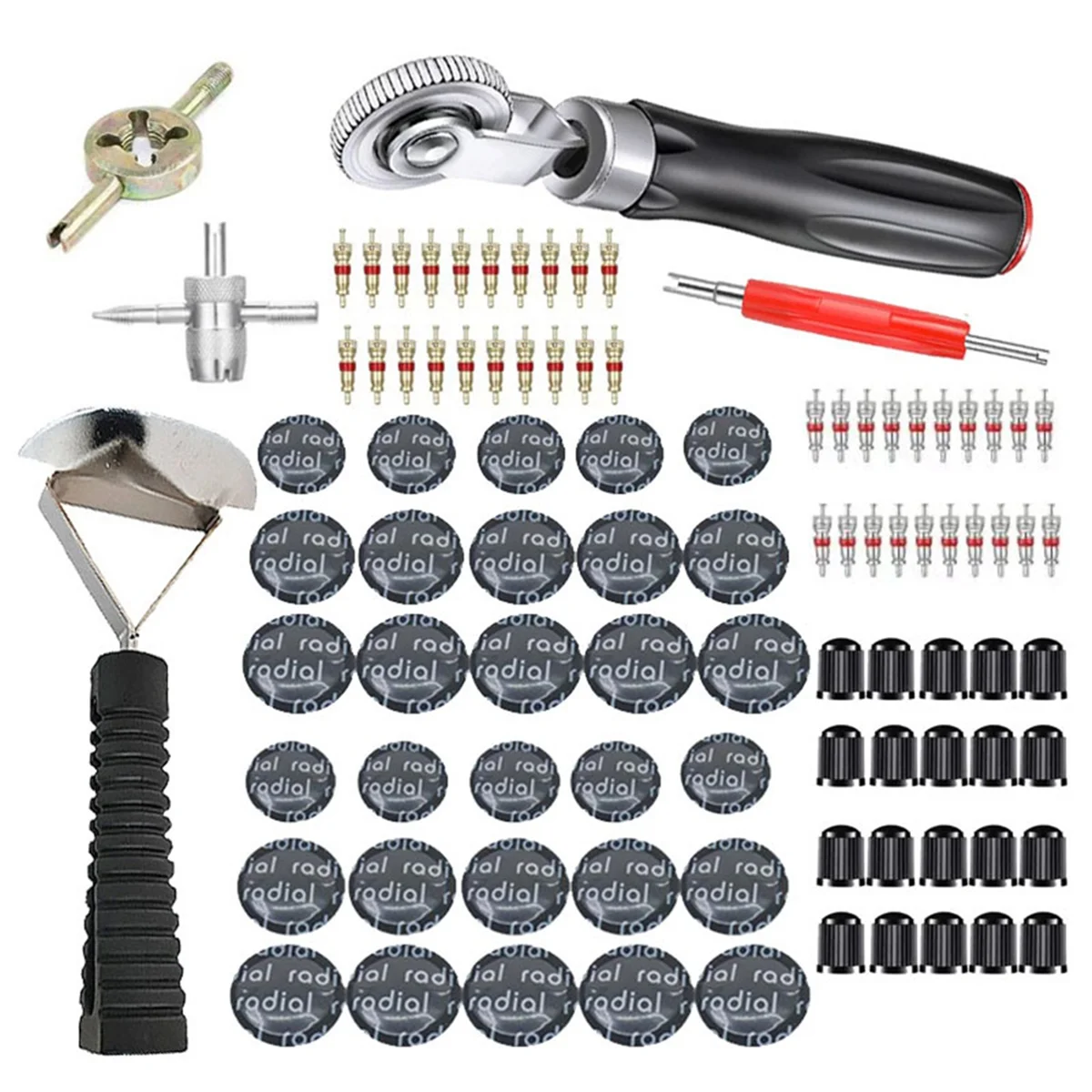 

General Car Motorcycle Tyre Tire Repair Rubber Glues Patch Tool Packet for Radial Tire,Tubeless Tire Patch,85Pcs