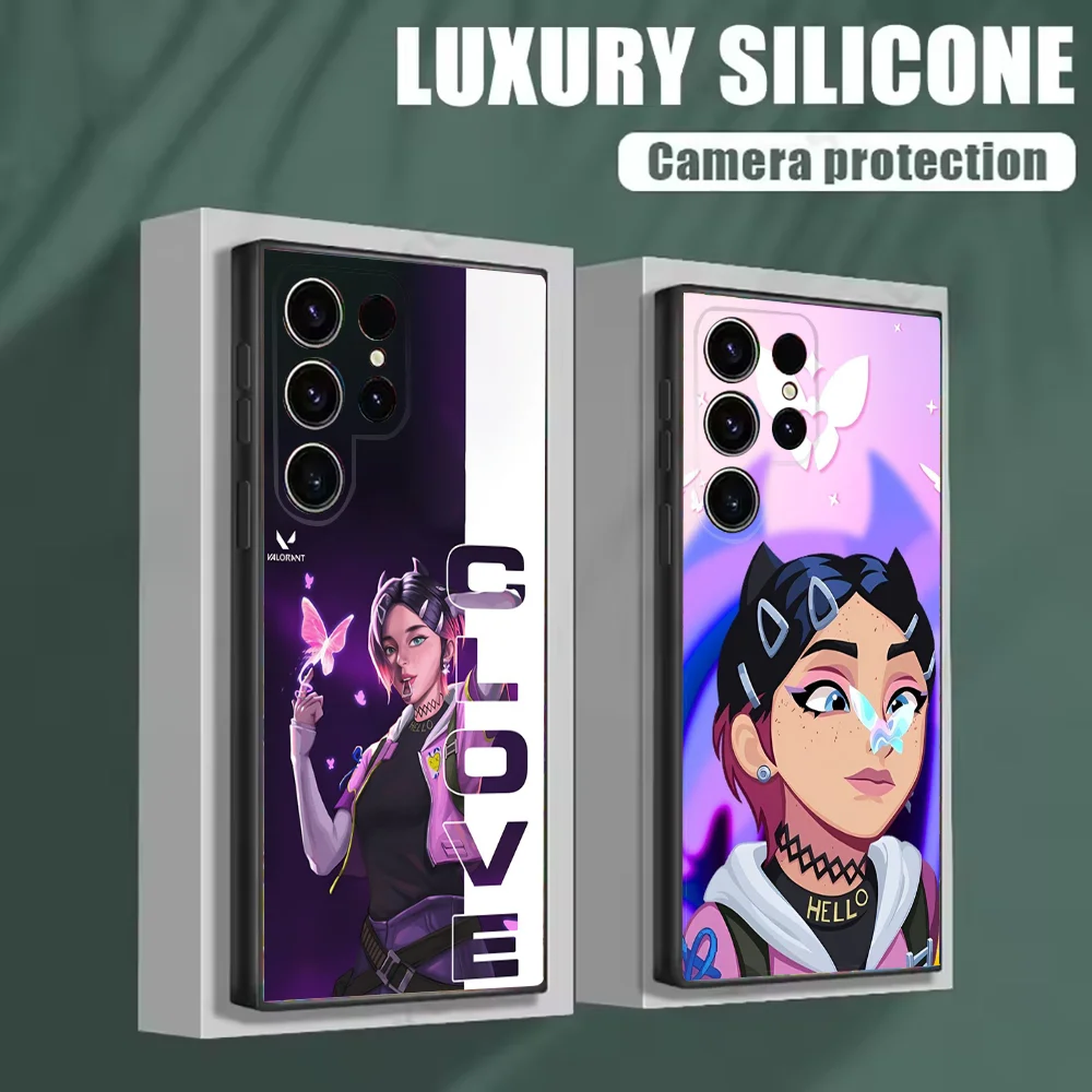 Чехол для телефона V-VALORANT Clove для Samsung S25, S24, S21, S22, S23, S30, Ultra, S20, Plus, Fe, Lite, Note, 10 черных мягких чехлов