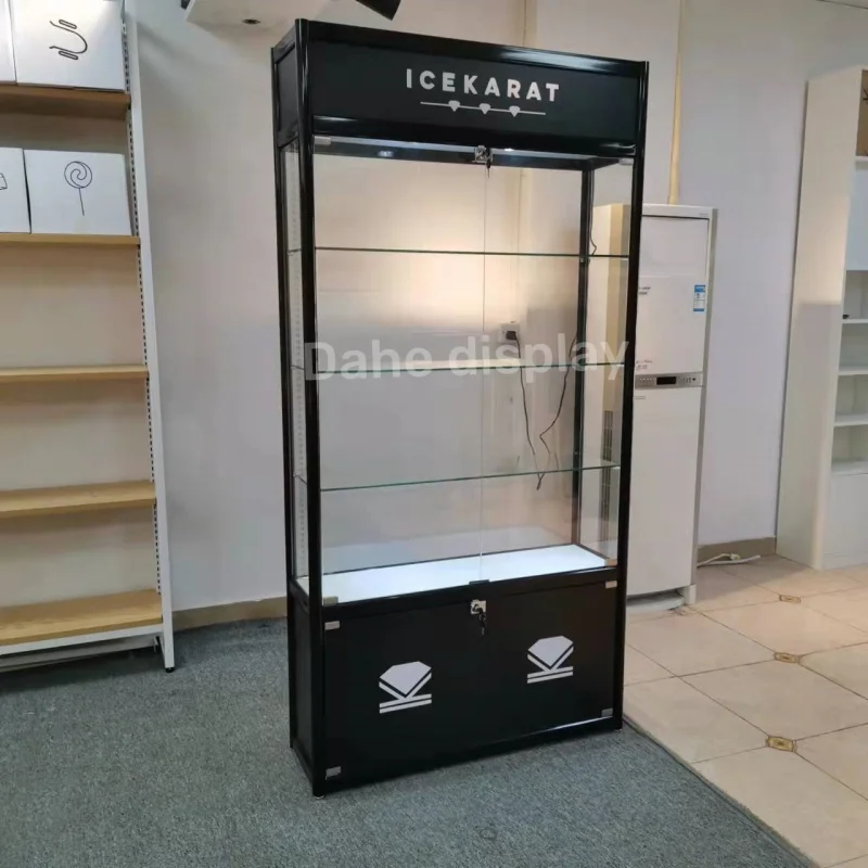 custom.Lockable Aluminum Frame Glass Showcase Multi Usage Vitrine Cabinet Display Retail Glass Display Cases with Lighting