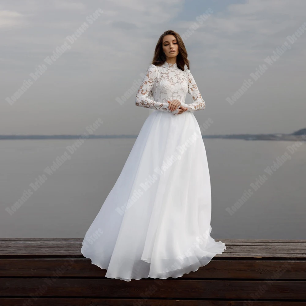 High Collar A-Line Women Wedding Dresses Shining Glitter Wedding Gowns Princess Engagement Banquet Vestidos De Novias Customized