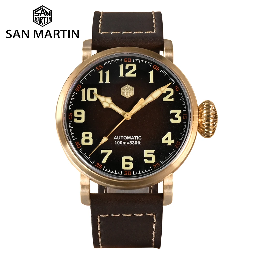 

San Martin 45mm CuSn8 Bronze Pilot Men Watch YN55A Automatic Mechanical Vintage Military Simple Style Sapphire Waterproof 10Bar