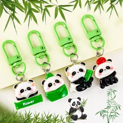 5Pcs New Sweet Bamboo Tube Panda Key Chains Flower Little Panda Pendant Bags Cute Cartoon Key Ring Animal Zoo Gifts Wholesale
