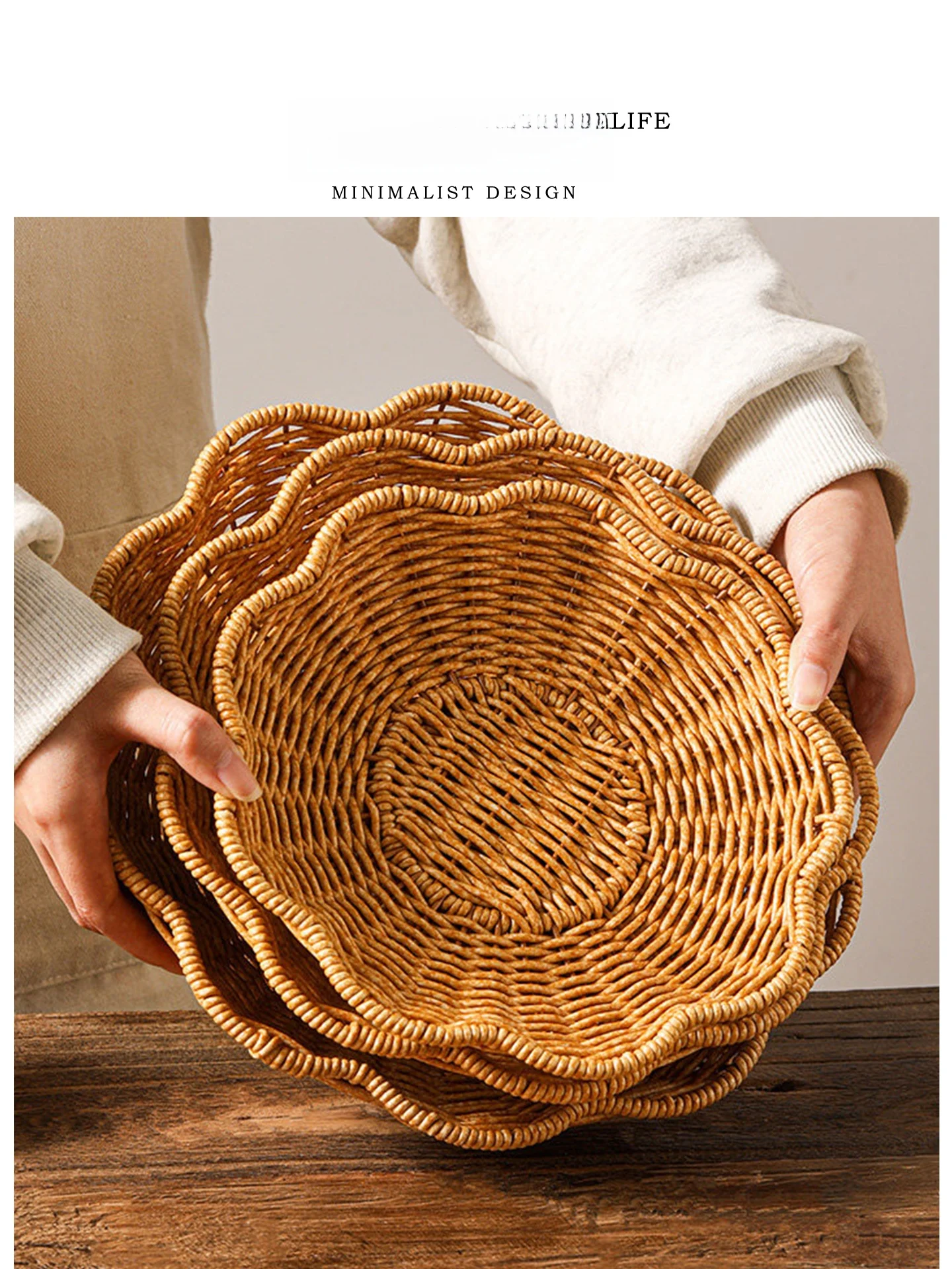 Tlife High Footed Wicker Basket Tray Snack Dessert Plate for Living Room Tea Time Simple Style Fruit Basket Tray  Design