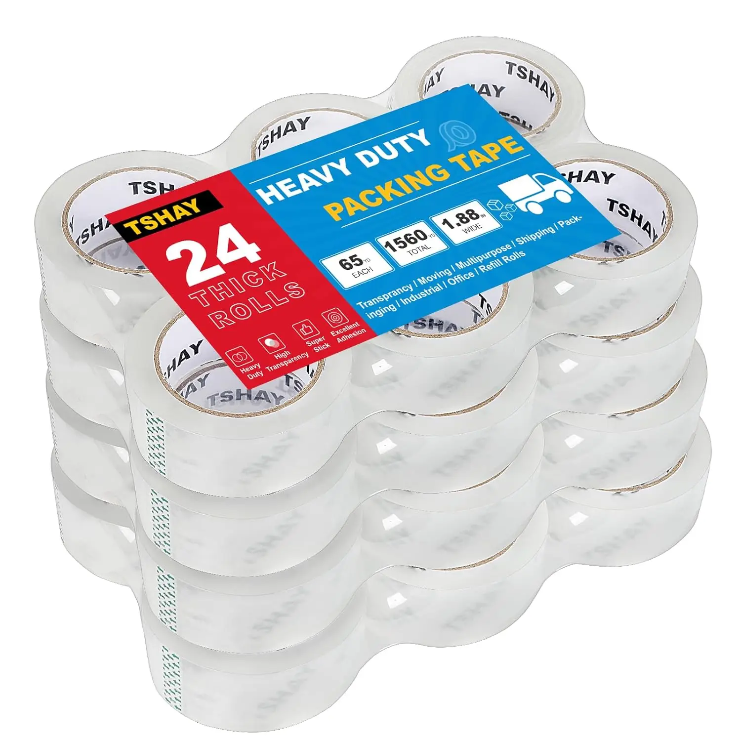 Packing Tape, 24 Pack Heavy Duty Shipping and Moving Packing Tape, Clear, Packing and Moving Supplies, 1.88 inch Wide, 6