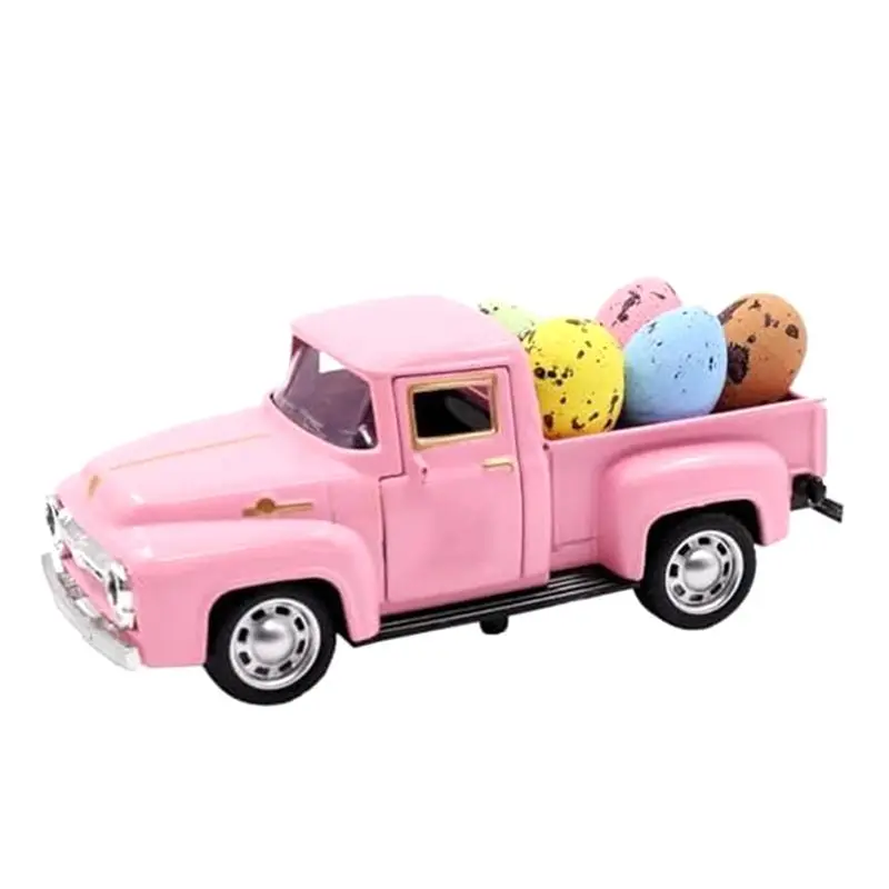 

AEB0-Easter Truck With Eggs Metal Antique Truck Decor Vintage Farmhouse Truck Spring Handmade Easter Decorations