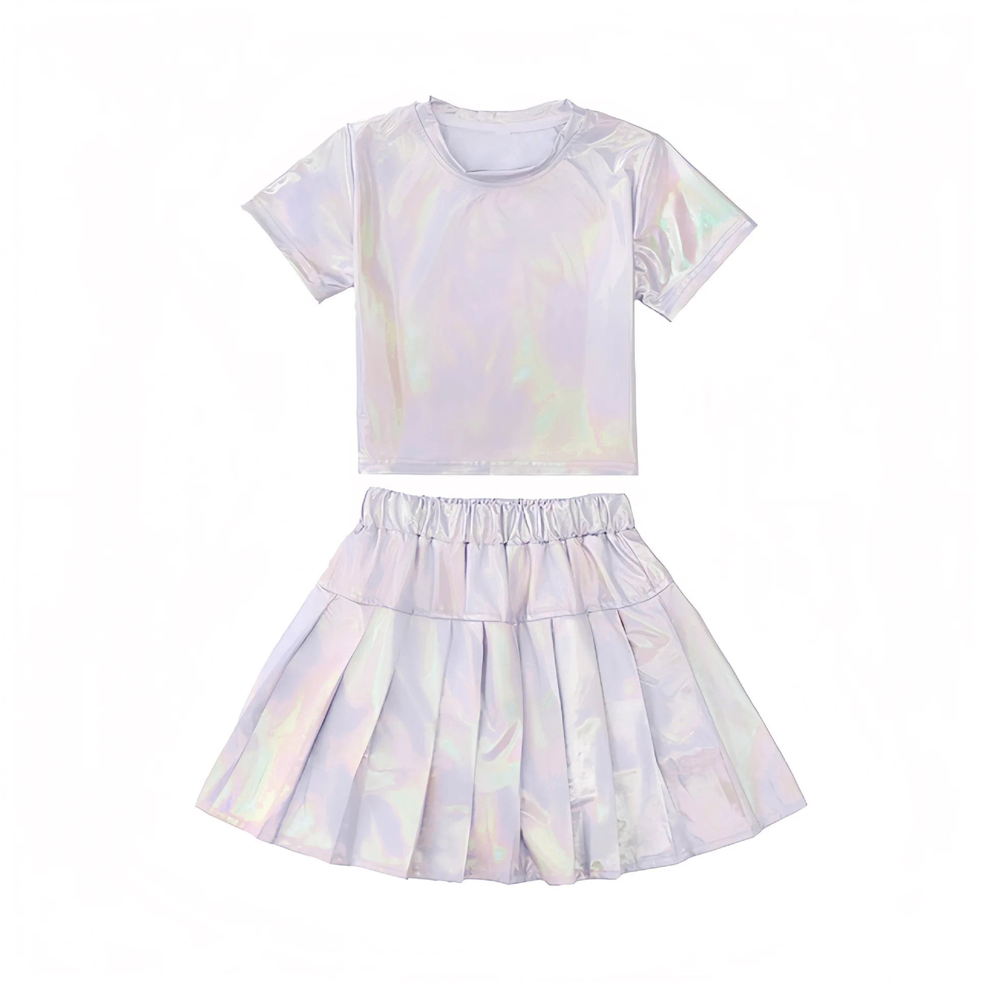 Set hip-hop per ragazzi e ragazze Costume da ballo jazz color argento Abiti da spettacolo per bambini Costume da ballo di strada di moda