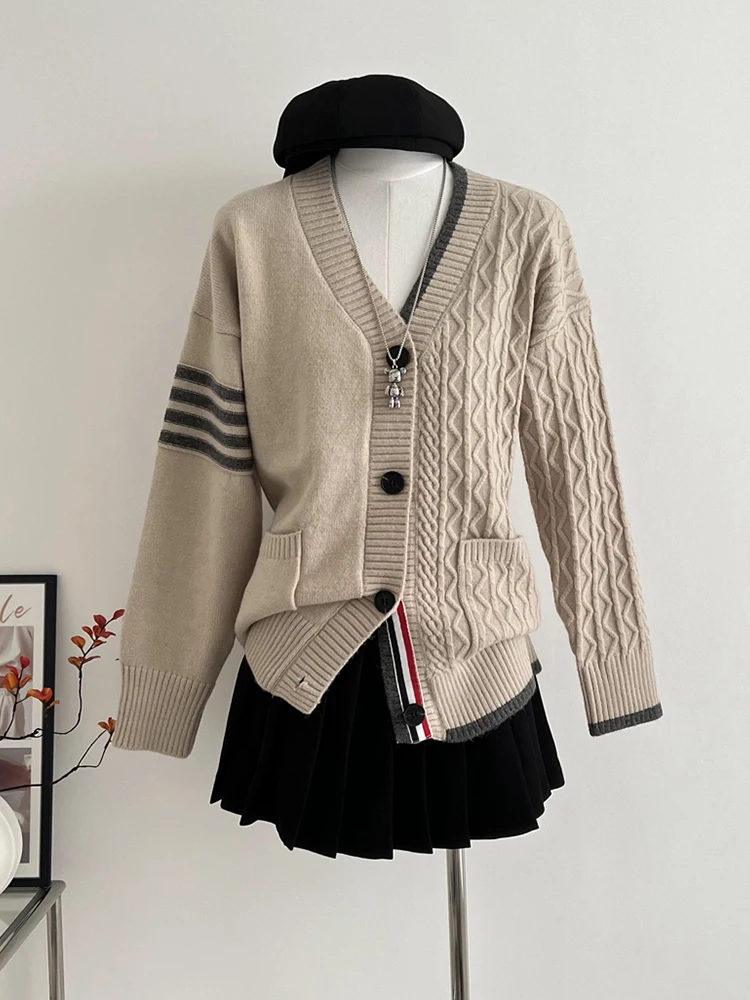 Autumn Winter Woman Korean Vintage Cardigan Sweater V-Neck Knitwears jacket Long Sleeve Aesthetic Thick Outwear Coat Oversized