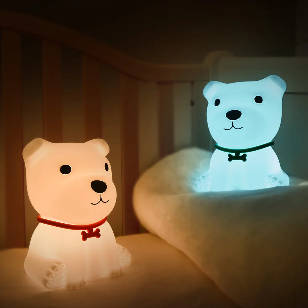 Creative Little Cute Dog Silicone Light Usb Charging Colorful Patting Children S Cartoon Sleep Companion Cute Dog Night Light