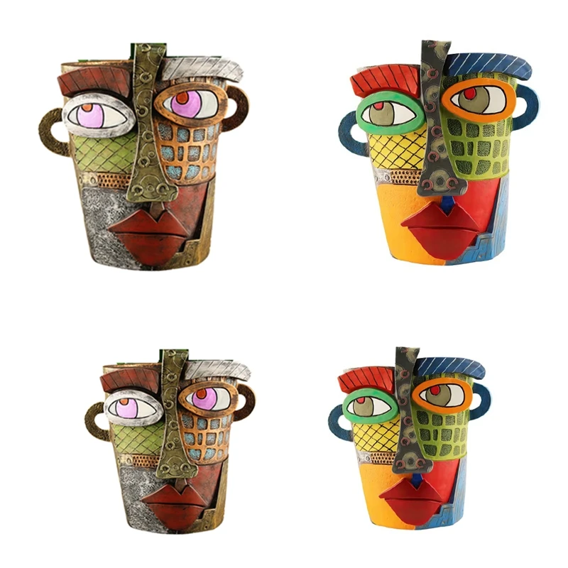 

ABRE-Abstract Rainbow Head Planter, Graffiti Face Planter With Drainage, Flower Plant Pots For Indoor Plants