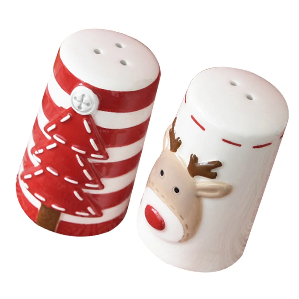 

2Pcs Ceramic Salt and Pepper Shakers Christmas Style Kitchen Seasoning Jar Cartoon Container Pepper Shaker