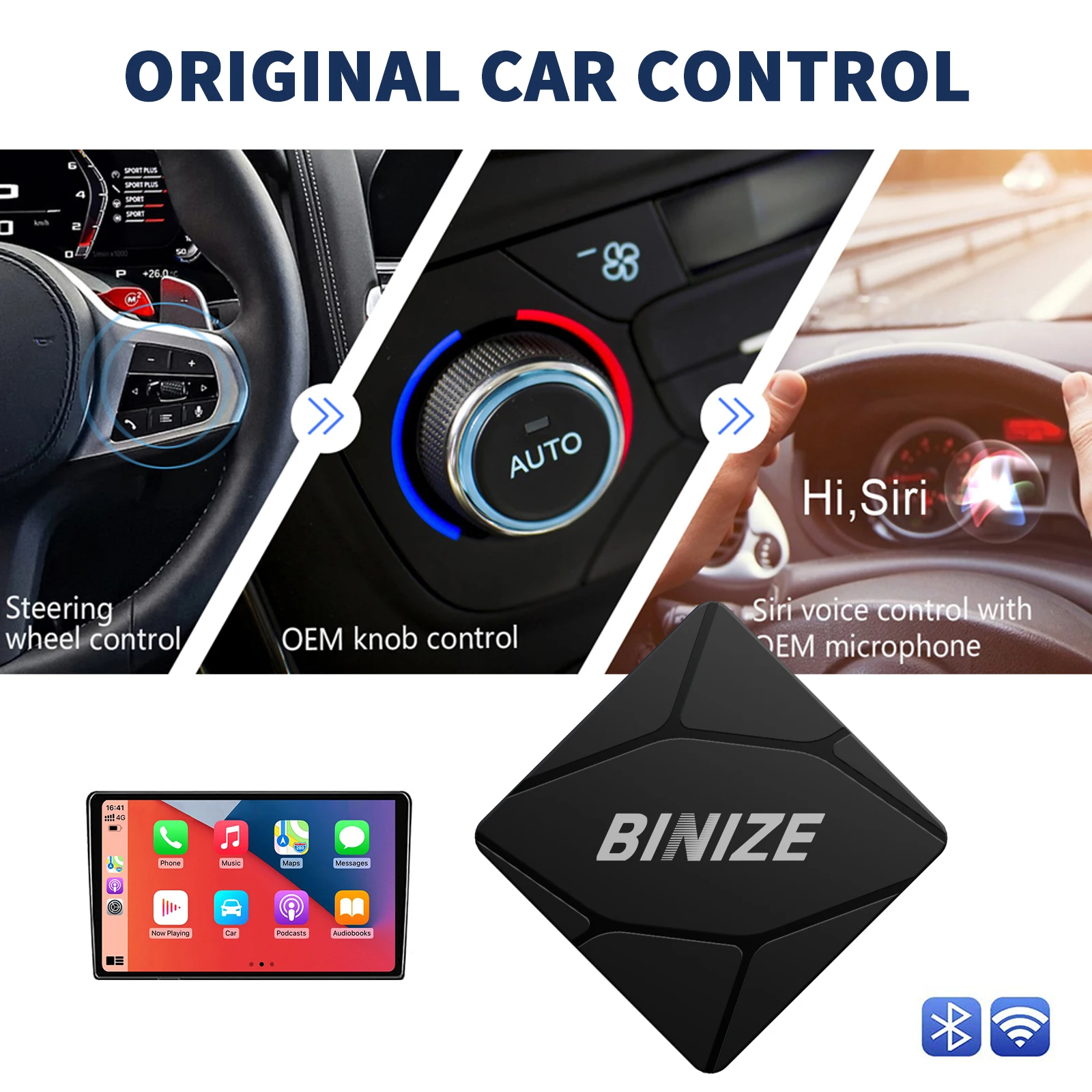 Binize 2-in-1-Wireless-CarPlay-Adapter, verkabelt mit kabellosem Android Auto für Toyota, Mazda, Nissan, Kia, Hyundai, Ford, Opel