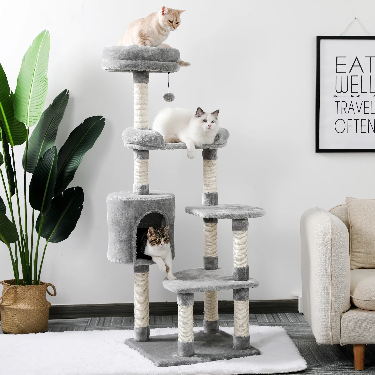 

Free Shipping Multi-Level Cat Tree with Sisal Scratching Posts Cat Tower with Condo House Kitten Furniture Platform Pet Cat Toys