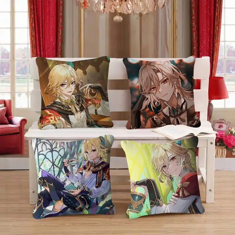 

Genshin Impact Kaveh Pillow Covers Cartoon Sofa Decorative Home Double-sided Printing Short Plush Cute Cushion Cover