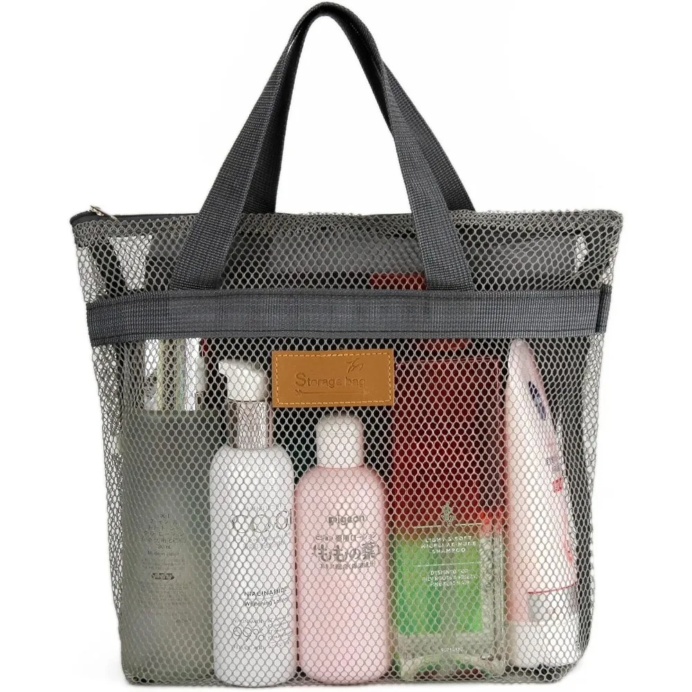 1 pièce Sac de rangement de douche en maille portable à suspendre avec fermeture éclair pour voyage, salle de sport, camping, dortoirs universitaires, plage