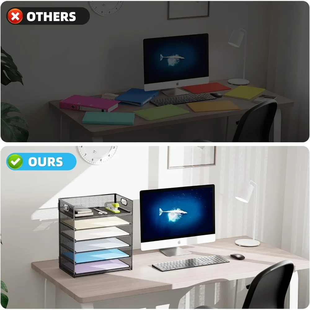 Vassoio per lettere organizer per carta a 6 livelli - organizer per file da scrivania in rete con manico, organizer per classificatore di carta per file da ufficio lettera/a4