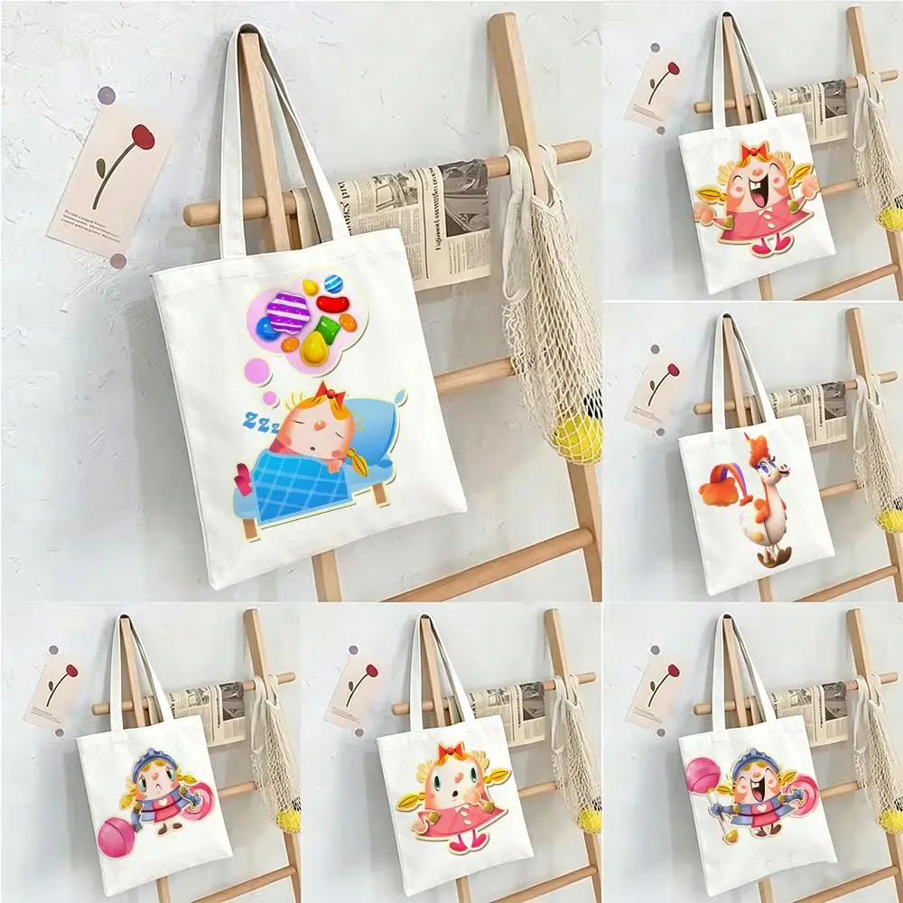 Sweet Candy Art C-Candy Crush Saga Sacolas de armazenamento Sacolas de compras Bolsas de lona Bolsas de ombro Sacolas de compras femininas de alta capacidade