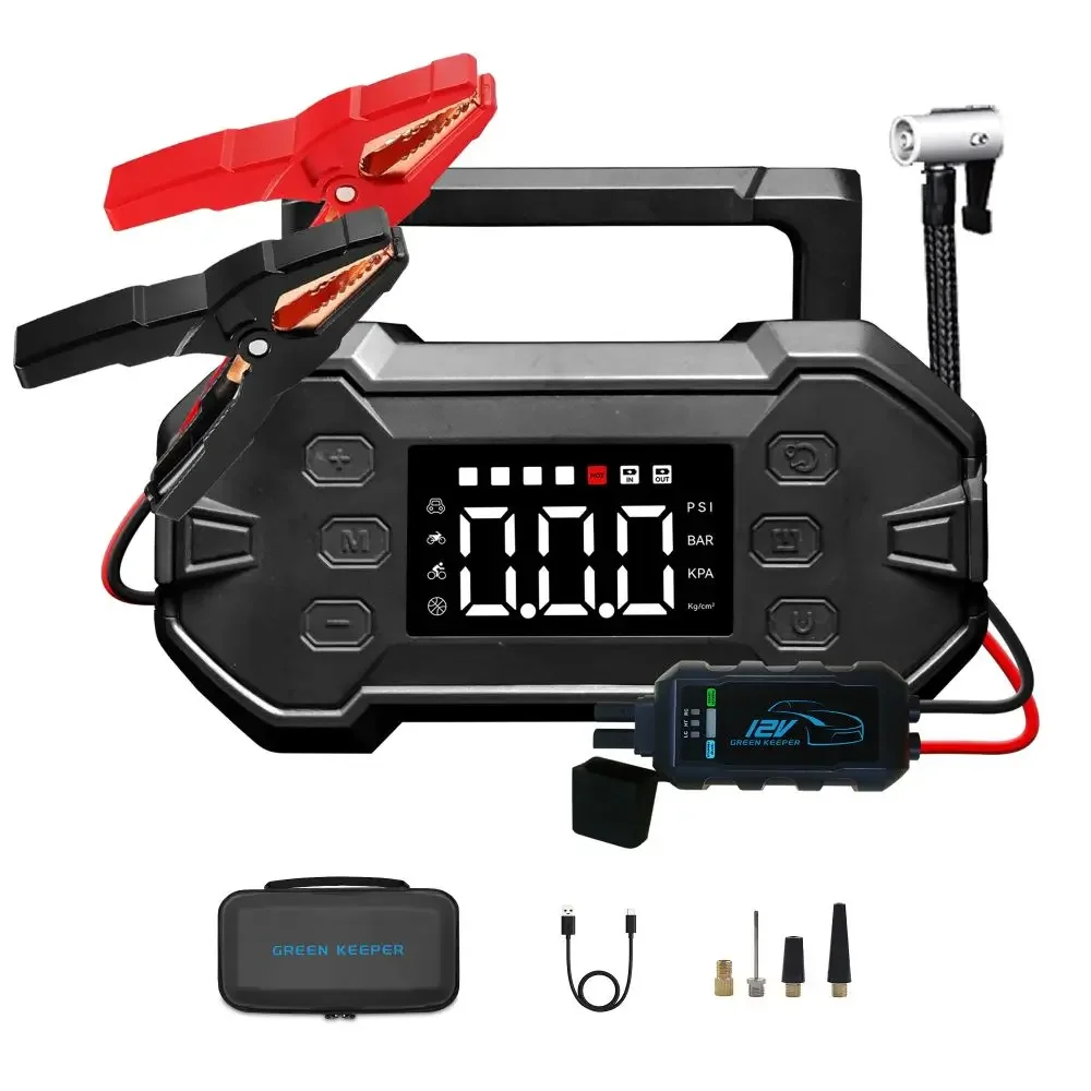 Green Keeper Manufactory Wholesale Portable Electric Air Compressor 12V Multi-function Jump Starter With Flashlight