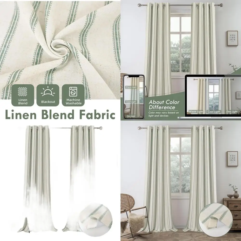 

Термоизолирующие полосатые светонепроницаемые шторы, 244 см в длину, двухслойные, на люверсах, цвет лоден-зеленый, 2 панели