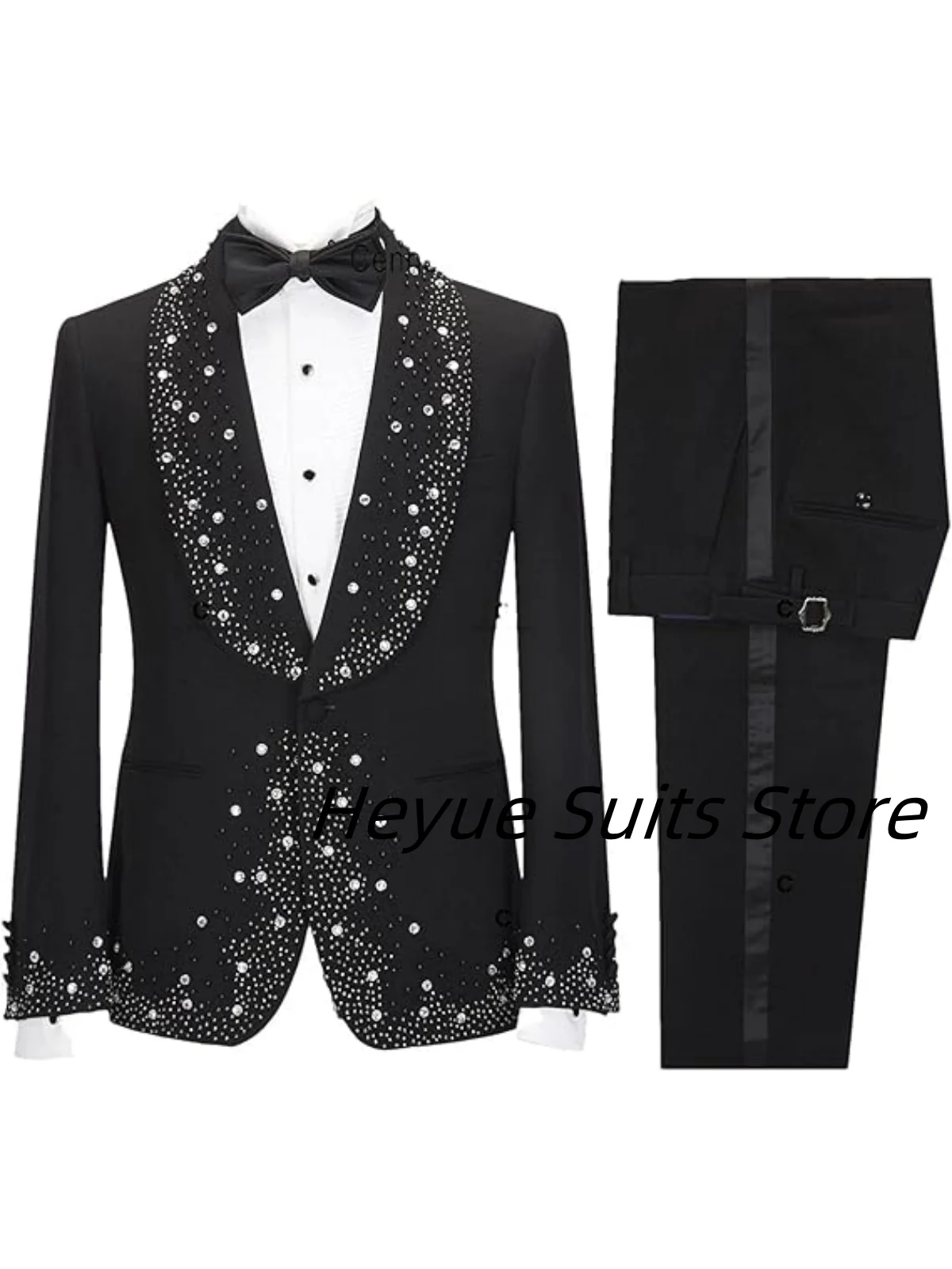 

Classics Rhinestone Customizd 2 Pieces Sets Shawl Lapel Men Suits Groom Tuxedos Weddding Male Blazers Formal pantalones hombre