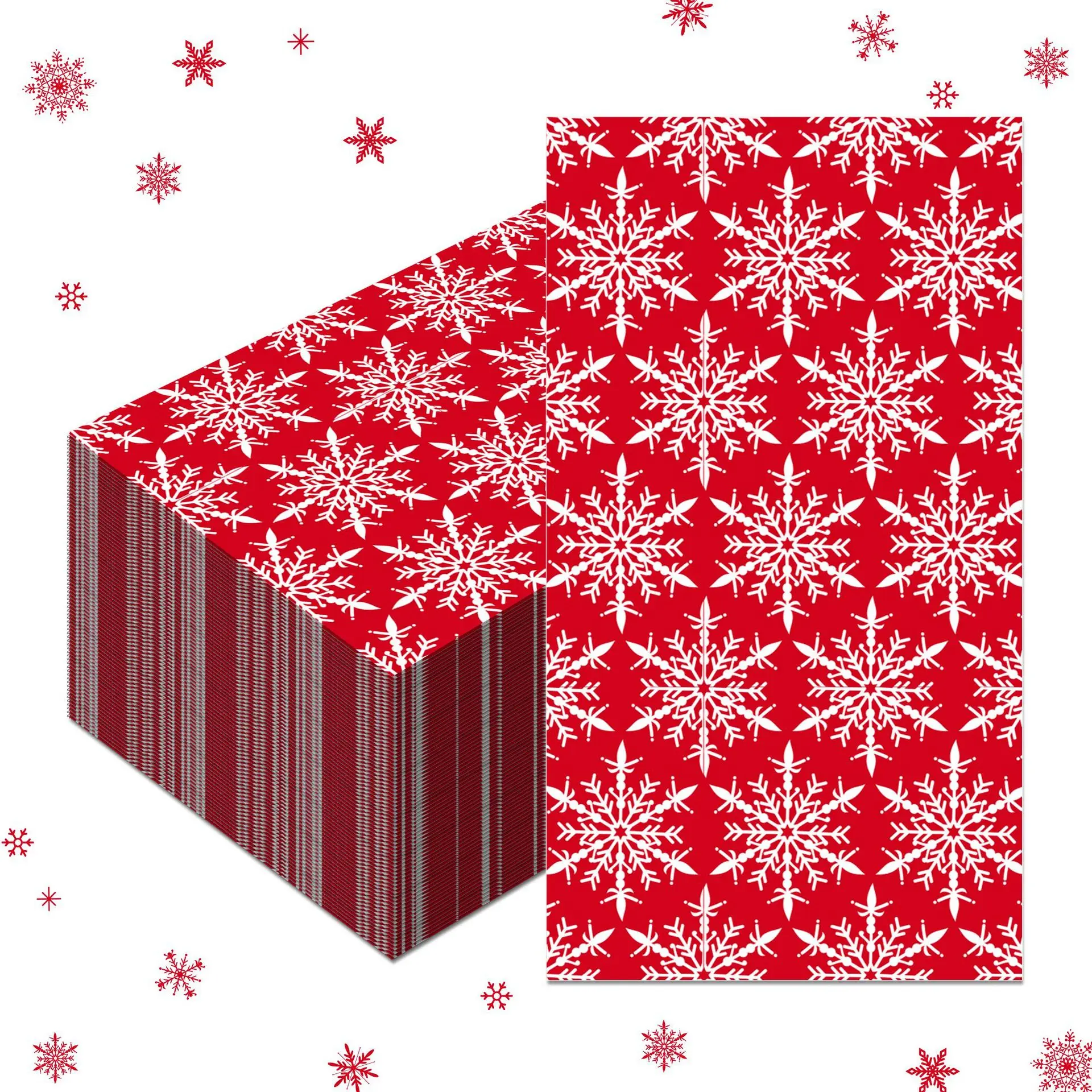 100PCS Red Snowflake Christmas Paper Napkins 34x40CM 2-Ply Disposable Guest Dinner  Hand Napkin Towel for Xmas Party Table Decor