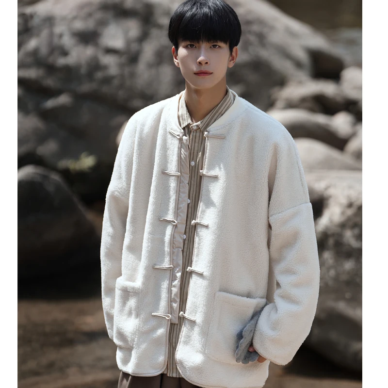 

Мужское зимнее пальто в стиле ретро с воротником из овечьей шерсти, хлопковое, в этническом стиле ханьфу, новое, в китайском стиле, теплое, с воротником-стойкой, на одной пуговице