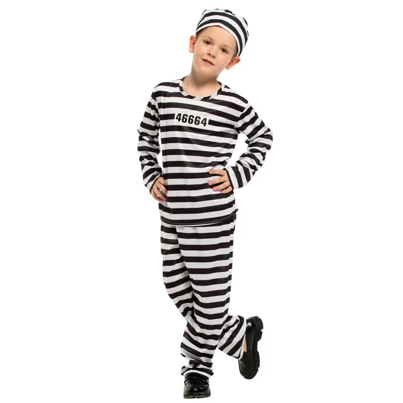 Uniforme de prisión a rayas para niños y niñas, disfraces de Cosplay de juego de rol, traje de Carnaval de prisionero, Halloween