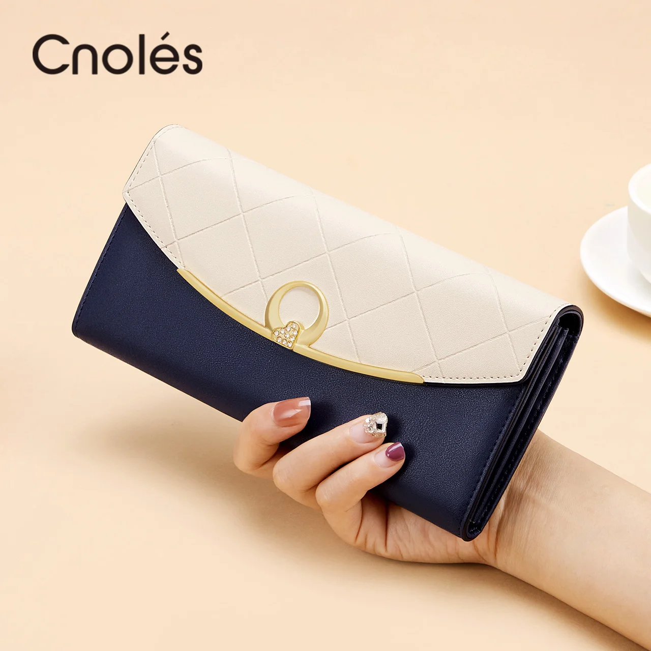 Cnoles ผู้หญิงหรูหรากระเป๋าสตางค์หญิงยาวกระเป๋าสตางค์ใส่นามบัตรหนัง Clutches กระเป๋าคลัทช์ของผู้หญิง