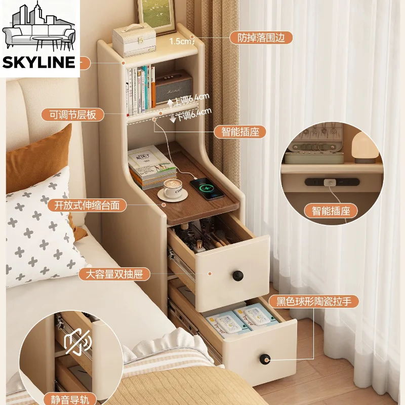 Multi-layer bedside table bookshelf integrated shelf bedroom medieval solid wood bedside small cabinet