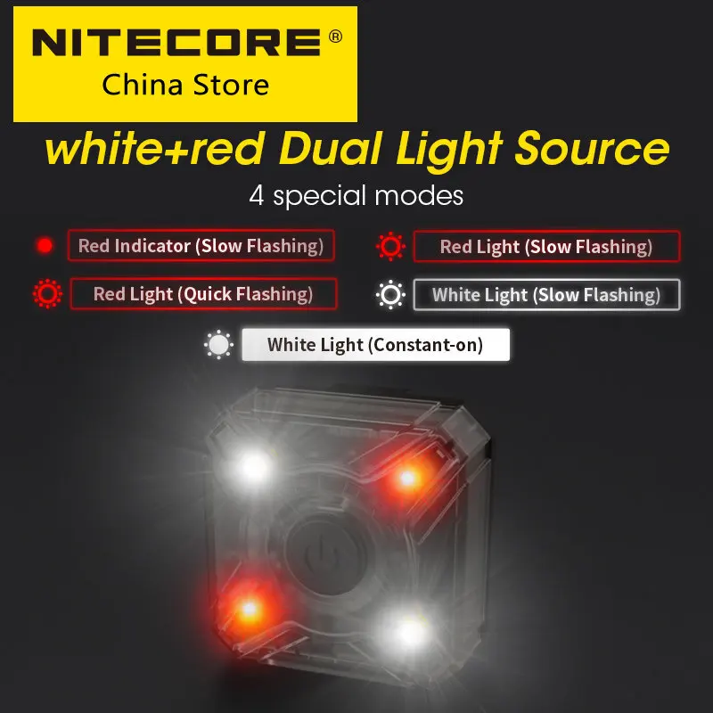 Nitecore-トレイルランニング用のヘッドランプ、バックパックの乗馬用のマルチソース、犬の散歩、USB充電式信号ライト、nu05 v2