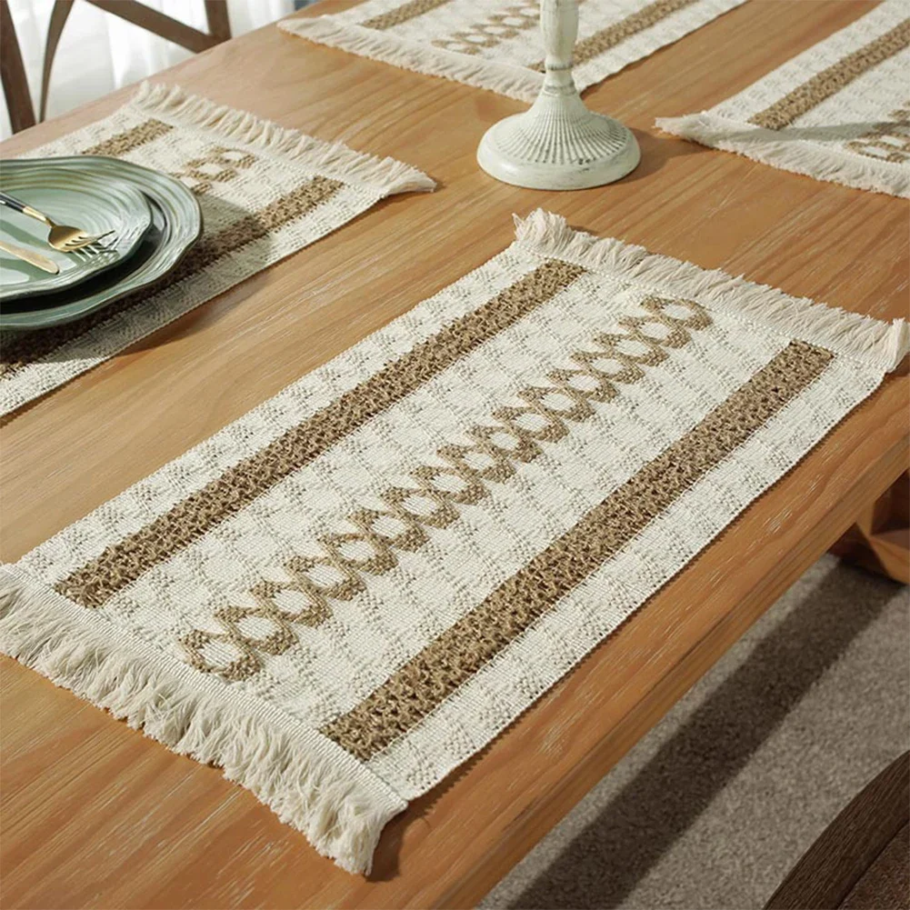 KAUNFO Various Size Geometric Cotton Linen Table Flag Table Runner Insulated Meal Mat Dinner Tablecloth Decor 1PC