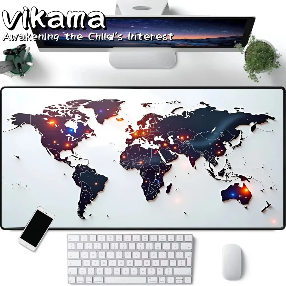 

Коврик для мыши VIKAMA с картой мира, нескользящий резиновый коврик для стола с пришитой окантовкой, офисный и домашний настольный коврик, украшение ковра