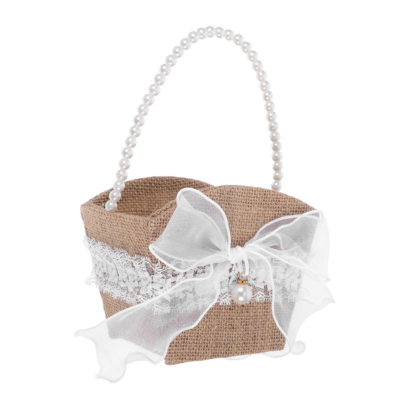 

Butterfly Bow Wedding Flower Basket Natural Linen Handwoven Small Storage Basket for Flower Girl Petal Scattering