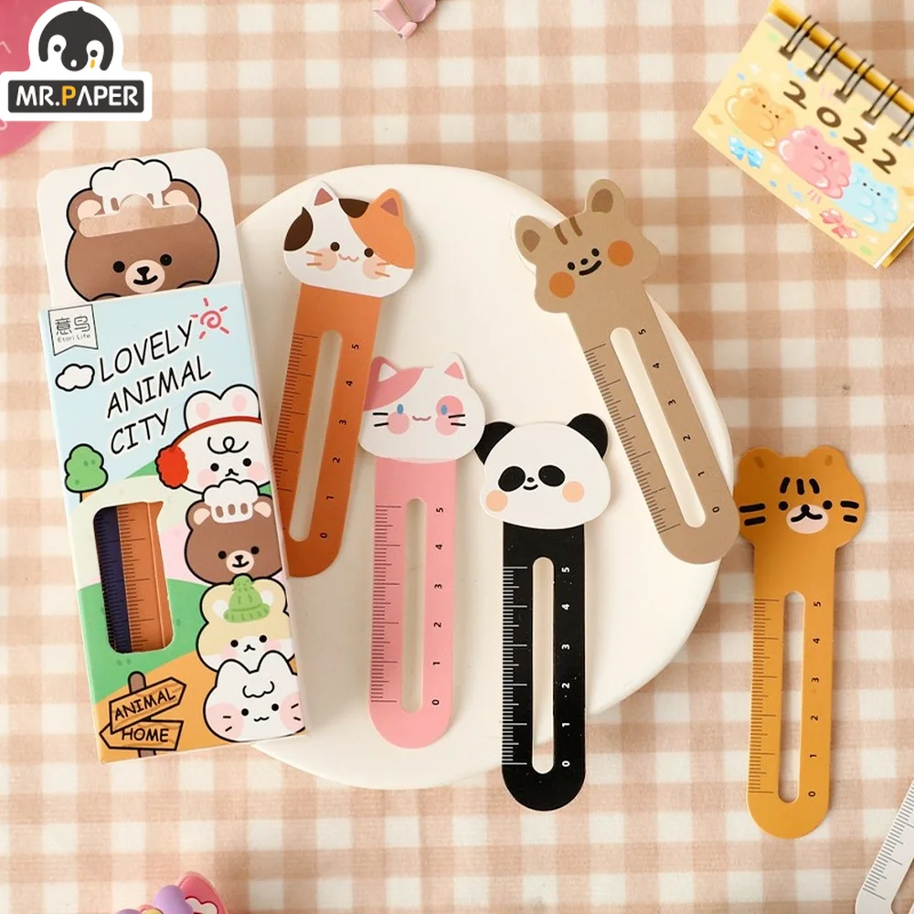 Mr. Paper 30Pcs/Box Cartoon Animal Bookmark Cute Bear Kitten Student Ruler Bookmark  Students Supplies