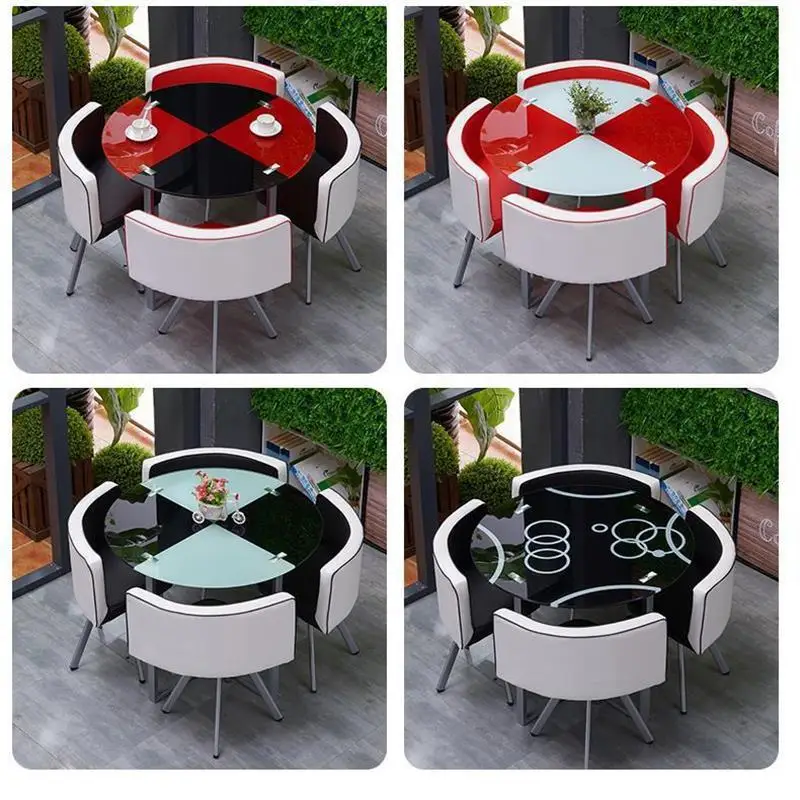 Tempered glass negotiation Small round table and chair combination Receive guests Leisure milk tea shop table Business