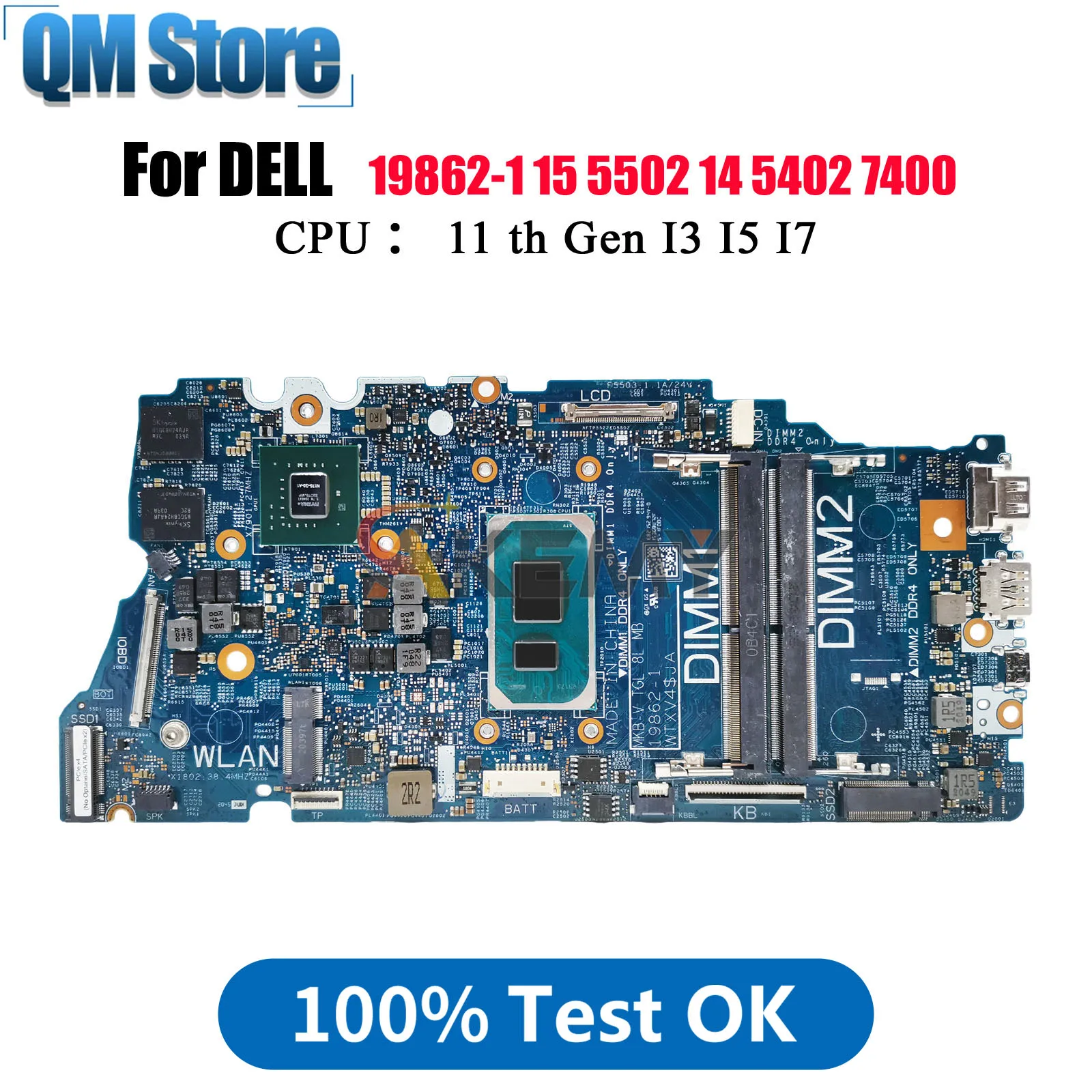 

CN-0G0XMN 04D2JV 0H2F8K 010GRP 0JV4DR For Dell Vostro 5402 5502 Laptop Motherboard with i3 i5 i7 19862-1 Mainboard Tested OK