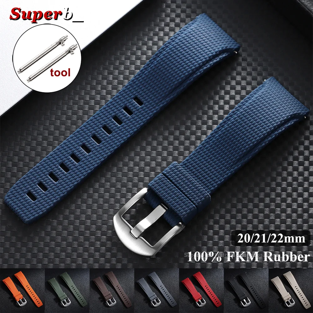 Bracelet de montre en caoutchouc FKM à dégagement rapide pour Rolex 20mm 21mm 22mm, bracelet à extrémités courbées pour Omega, bracelet de montre sport côtelé pour Seiko