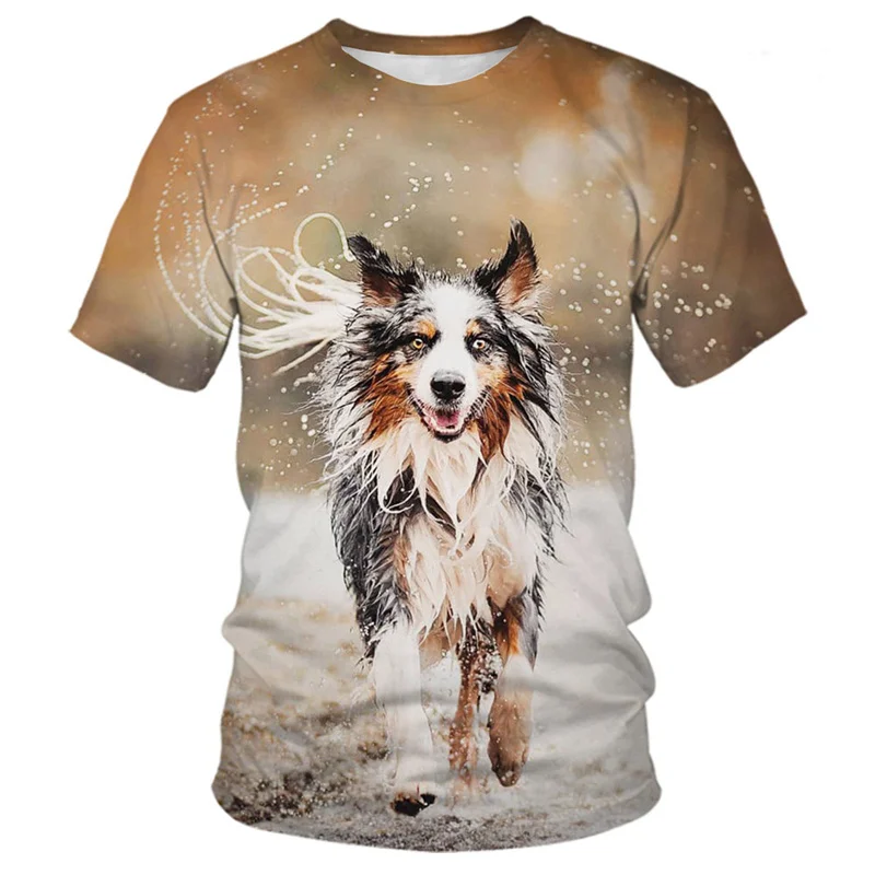 3D Printed Funny Dog Collie T Shirt For Men Cute Animal Pattern Tees Summer Loose Round Neck Tops Short Sleeves Kids T-Shirts