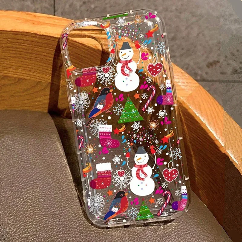 Winter Snowflakes Christmas Clear Phone Cover Case For iPhone 16 15 14 13 12 11 Pro Max 7 8 Plus X XR XS Airbag Anti-fall Cover