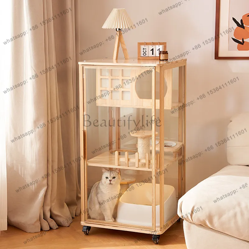 Cat villa home does not occupy a panoramic solid wood cat cabinet luxury glass pet room