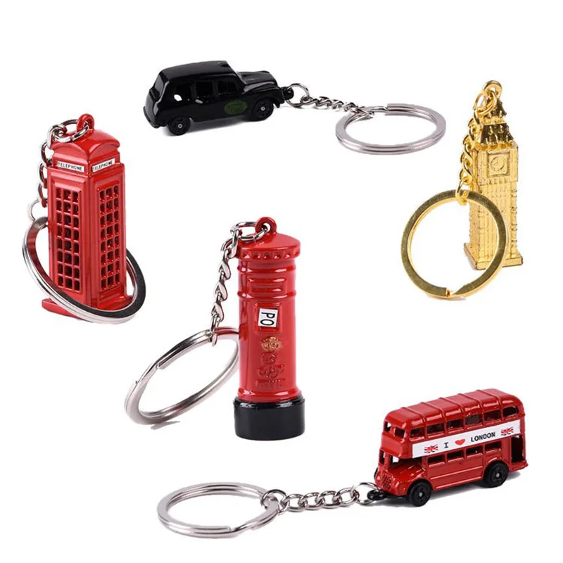 UK Travel Souvenir Keychain London Bus Mailbox Big Ben Landmark Key Ring British City Tour Gift Collectible Pendant