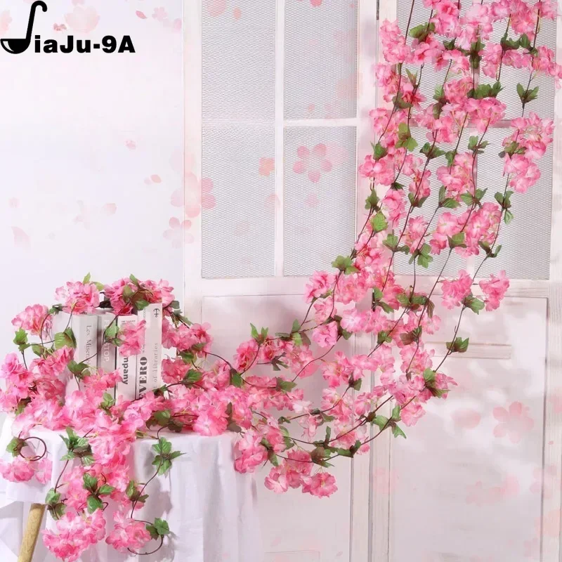 Pink Sakura Artificial Flowers Garland Cherry Blossoms Vines Garden Arch Decor Fake Flower Garland Wedding Party Home Decoration