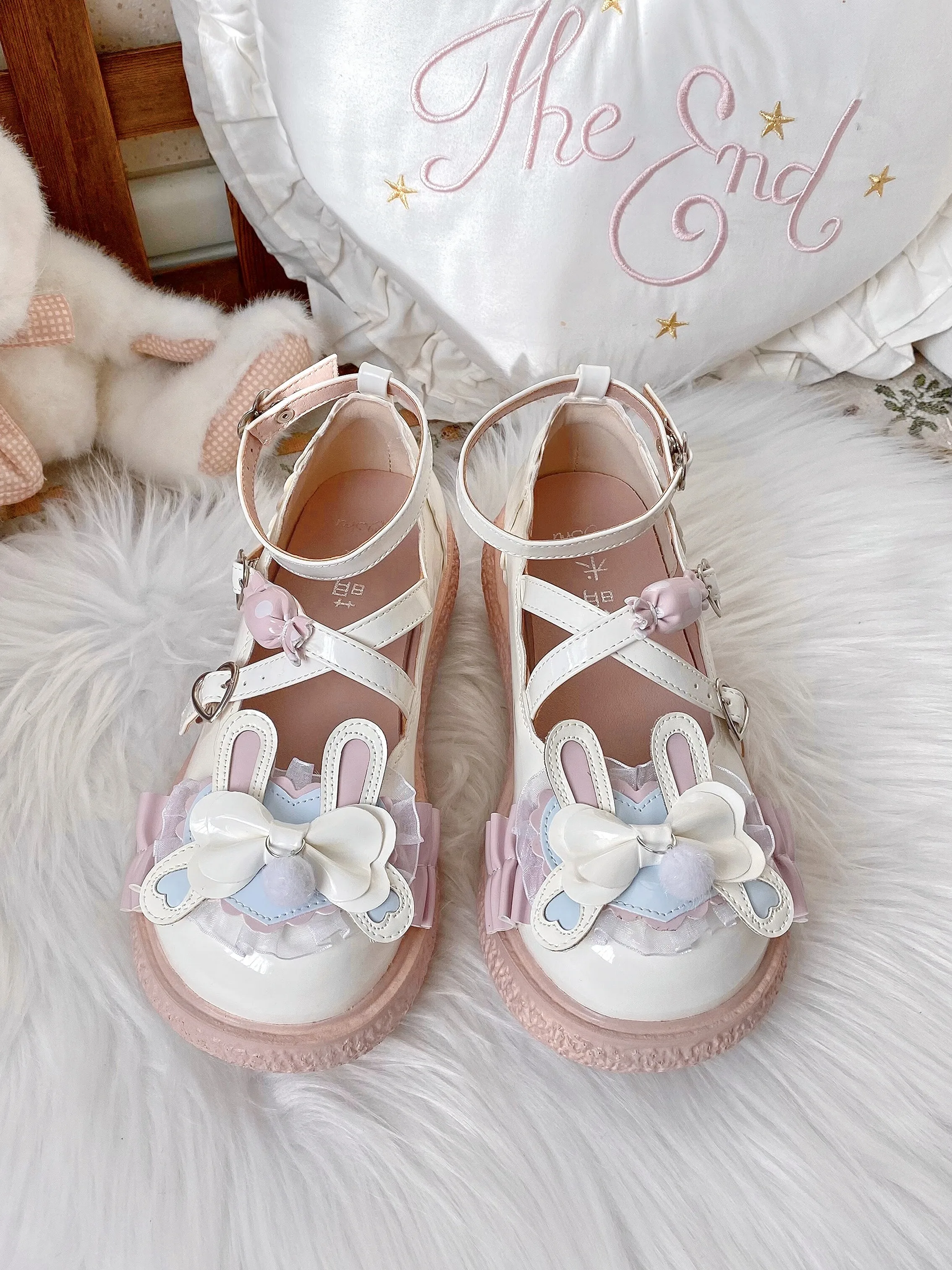 Japanese Sweet Girl Lolita Shoes Cos Loli Girl Pu Rabbit Ear Student Single Shoes Kawaii Campus Tea Party Shoes