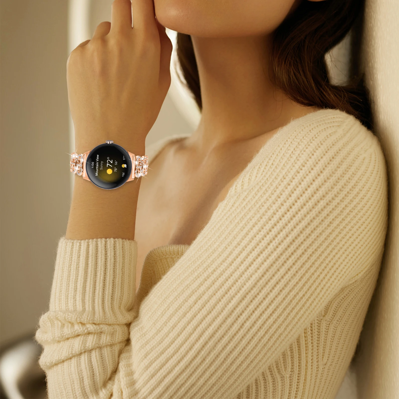 ダイヤモンドストラップ Google ピクセル時計 3 41 ミリメートルブレスレット金属ステンレス鋼交換バンド Google ピクセル時計 2 1 リストバンド