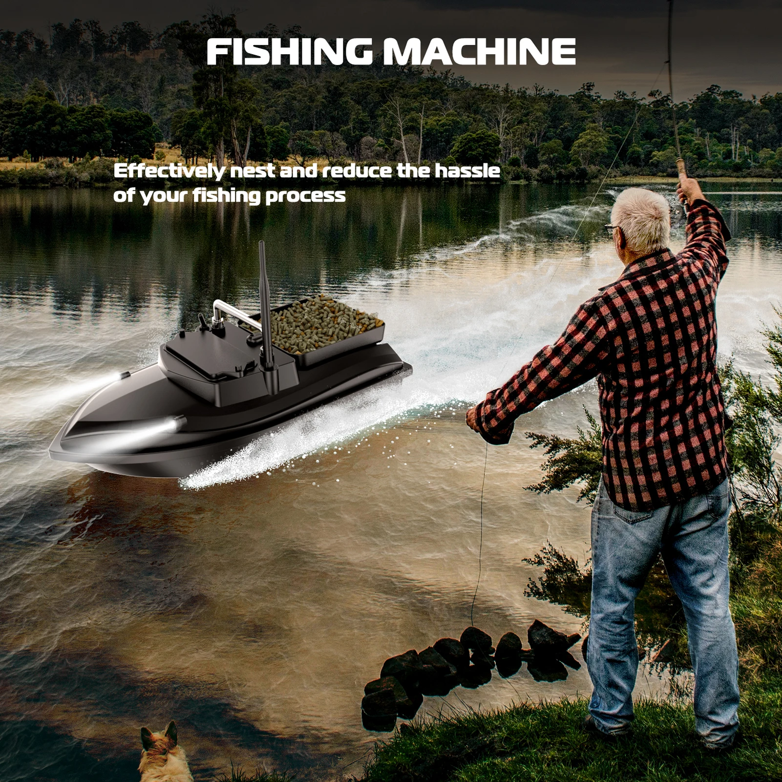 Smart Fishing Bait Boat 500m Radio Remote Control Fishing Bait Boat Lure Fishing RC Bait Boat Fishing 2KG Loading Night Light