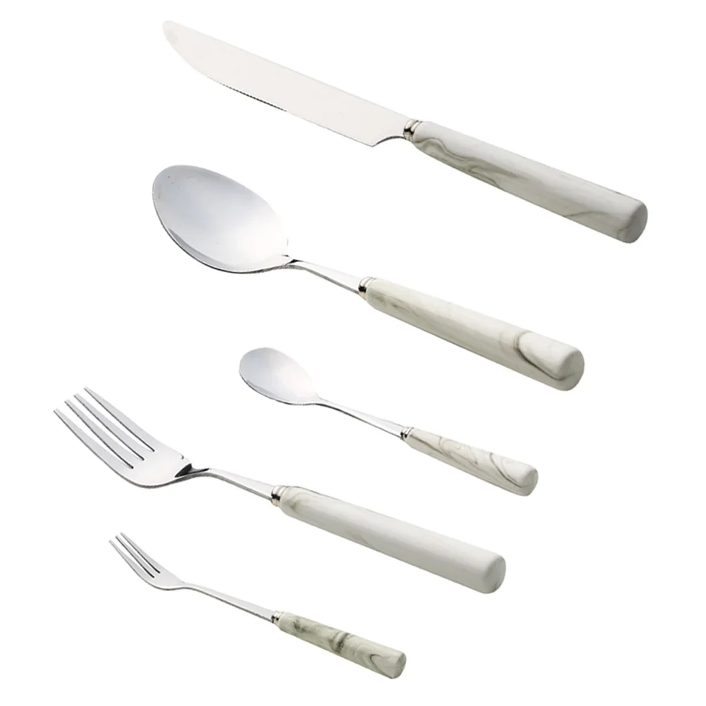 

5 Pcs Cutlery Spoon Set Luxurious Touch Flatware Fork Kit Stainless Steel Premium Material Dinner Forks Formal Event