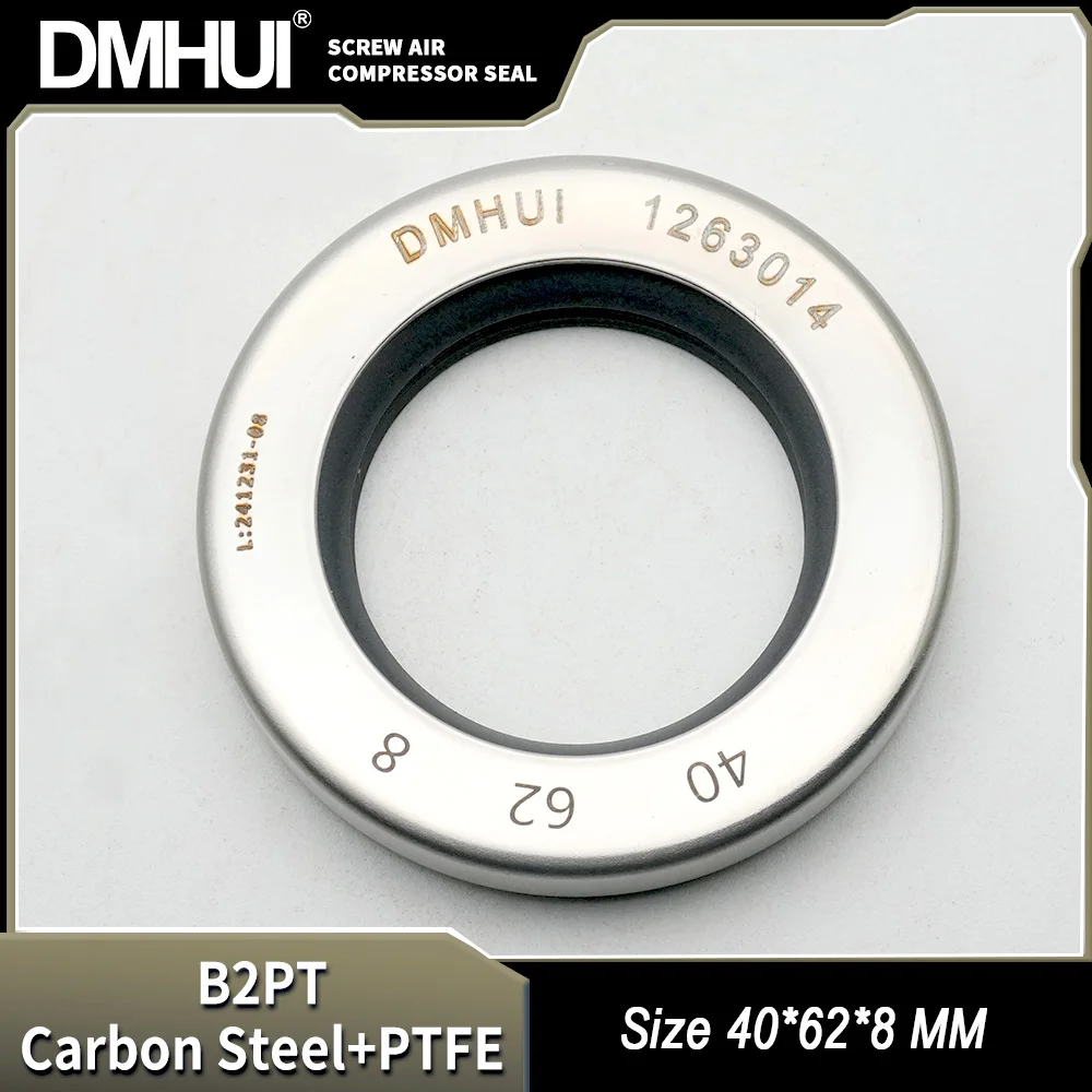 DMHUI Screw Air Compressor Stainless Steel Shaft Seals 40x62x8mm, Double Lip PTFE Rubber B2PT Type Seal Ring 40-62-8 for Pumps