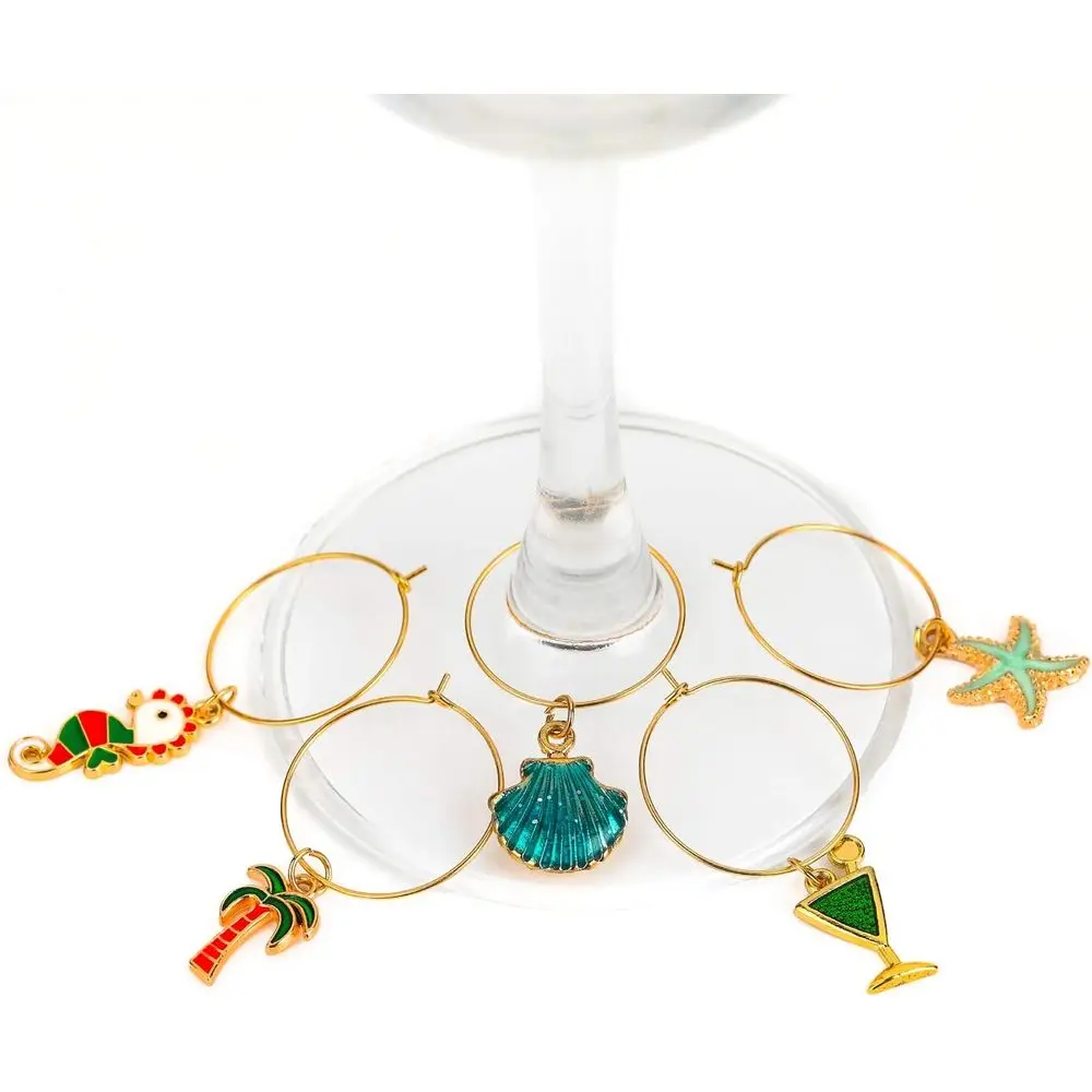 Beach-Themed Stem Glass Markers - Drink Tags for Summer Parties & Christmas Celebrations - Set of 18