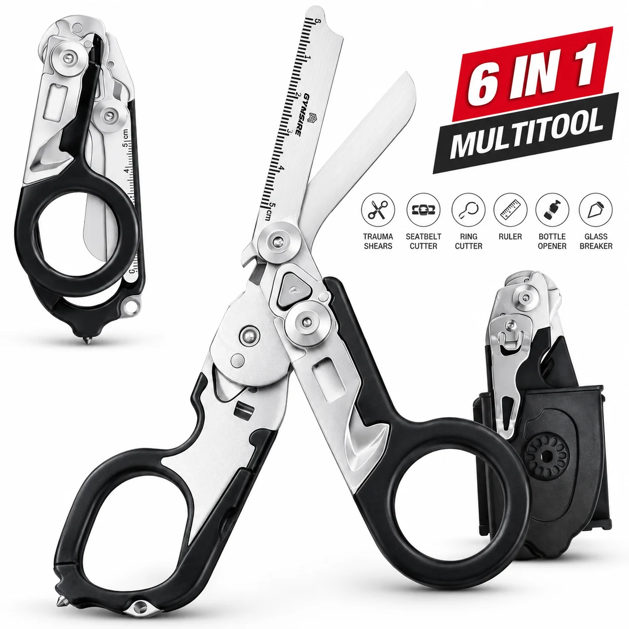 Image of 6-in-1 Multifunktionale Trauma-Schere Notfall-Schere mit Gurtschneider Glasbrecher für Outdoor-Rettung Erste-Hilfe