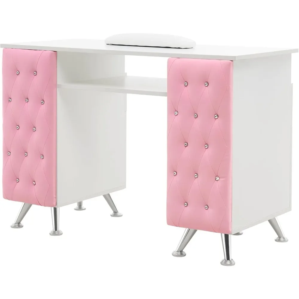 Table de manucure avec égouts de proximité, bureau à ongles en acétone, équipement de rangement pour salon de spa, blanc et rose